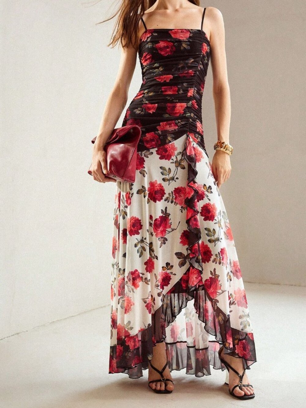 Multicolor Elegant Women's Mesh Print Spaghetti Strap Dress - Picture 5 of 6